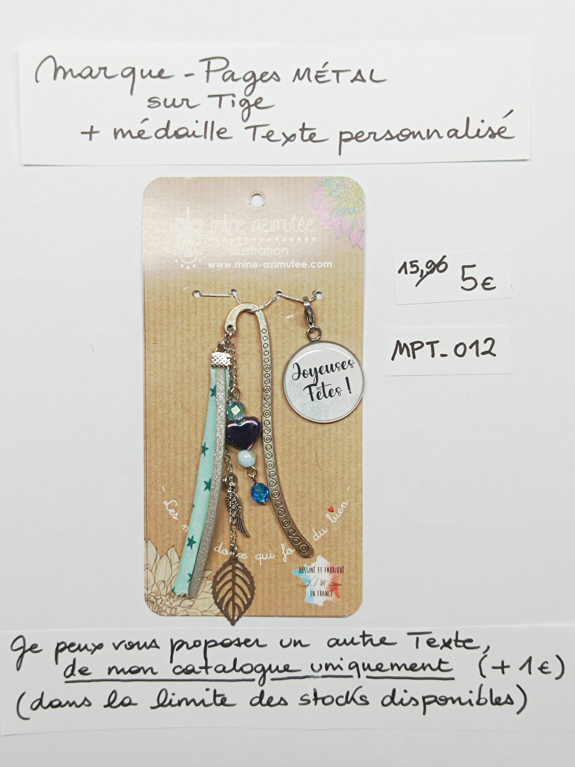 MPT-012- Marque-pages Tige + médaille personnalisée
